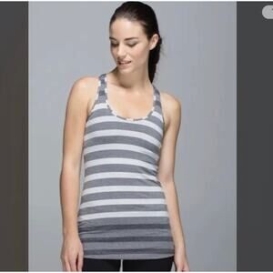 Lululemon Cool Racerback Tank Top Striped Gray Womens